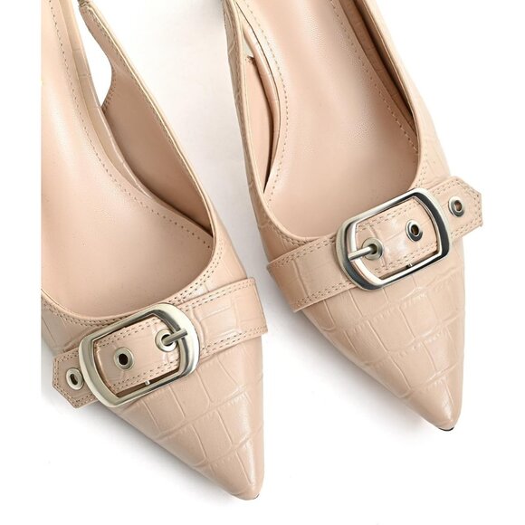 Apricot Women Slingback Kitten Heels Pointed Toe Pumps Shoes with Buckle Strap - Picture 6 of 10